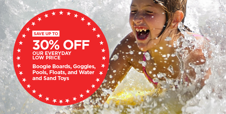 20% off boogie boards, goggles, pools, floats, and water and sand toys