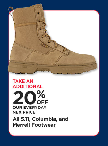 Take An Additional 20% All 5.11, Columbia & Merrell Footwear