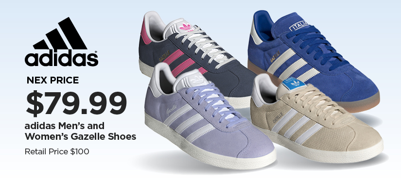 $79.99 adidas Men's and Women's Gazelle Shoe, Retail Price $100 (line list $94.99 Women's Gazelle Bold, Retail Price $120)