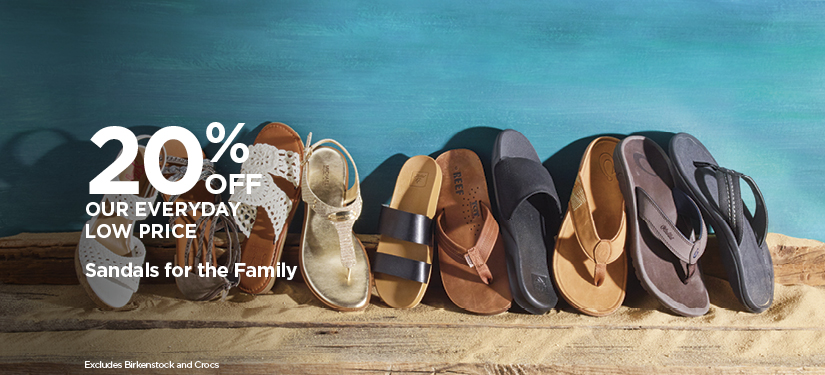 20% Off Sandals for the Family* Excludes Birkenstock and Crocs