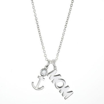Crislu Logo Sterling Silver and Platinum 1/5 cttw 'Mom' Anchor Necklace