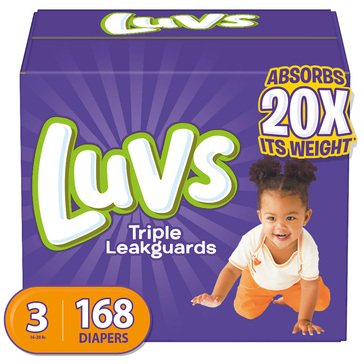 Luvs Triple Leakguard Guard Size 3 Diapers, 168ct