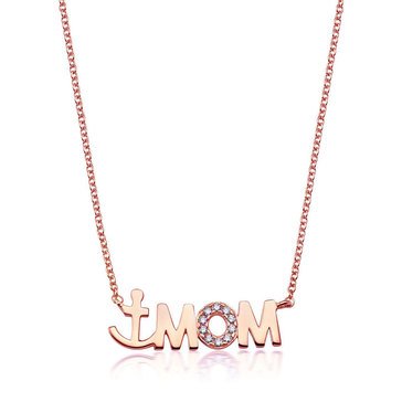 18K Rose Gold/Sterling Silver and Cubic Zirconia Navy Mom Anchor Necklace