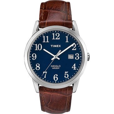 Timex Men's Fashion Easy Reader Blue Dial Brown Leather Strap