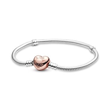 Pandora Moments Rose Gold Heart Clasp Snake Chain Bracelet, 7.5