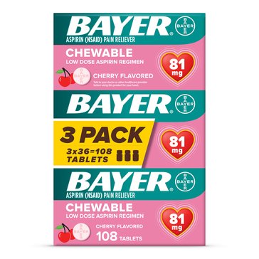 Bayer Chewable 81mg Low Dose Orange Baby Aspirin, 108ct