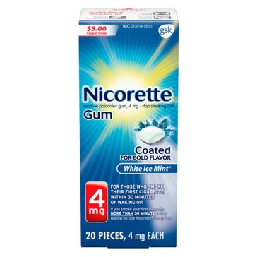 Nicorette Stop Smoking Aid 4mg Nicotine White Ice Mint Gum, 20ct