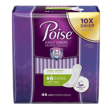 Poise Long Length Very Light Absorbency Incontinence Pantiliners, 44-count