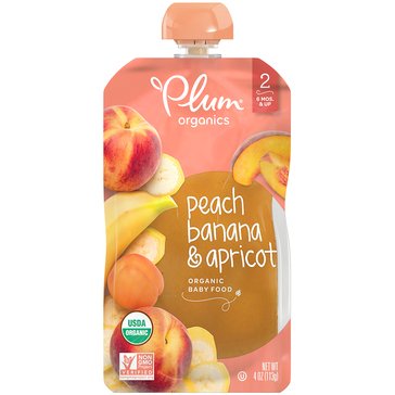 Plum Organics Stage 2 Peach, Apricot & Banana Baby Food Pouch, 4oz