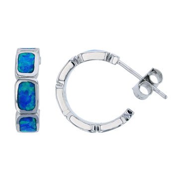 Bijoux Du Soleil Created Opal Hoop Earrings, Sterling Silver