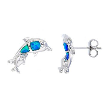 Bijoux Du Soleil Created Opal Dolphin Earrings, Sterling Silver
