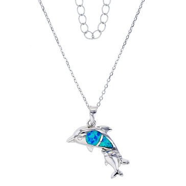 Bijoux Du Soleil Created Opal Dolphin Pendant, Sterling Silver