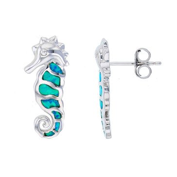 Bijoux Du Soleil Created Opal Seahorse Earrings, Sterling Silver
