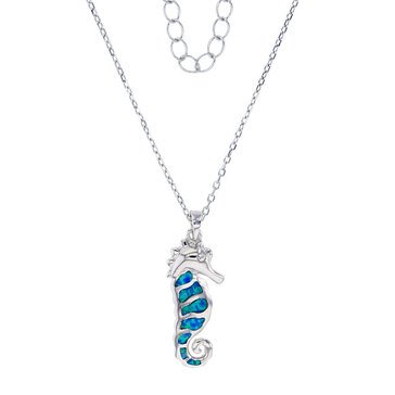 Bijoux Du Soleil Created Opal Seahorse Pendant, Sterling Silver