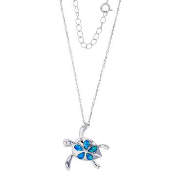 Bijoux Du Soleil Created Opal Turtle Pendant, Sterling Silver