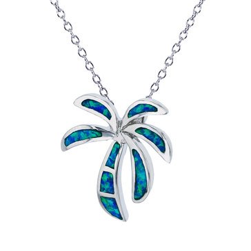 Bijoux Du Soleil Created Opal Palm Tree Pendant, Sterling Silver