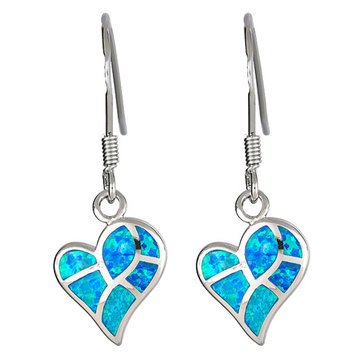 Bijoux Du Soleil Created Opal Heart Dangle Earrings, Sterling Silver