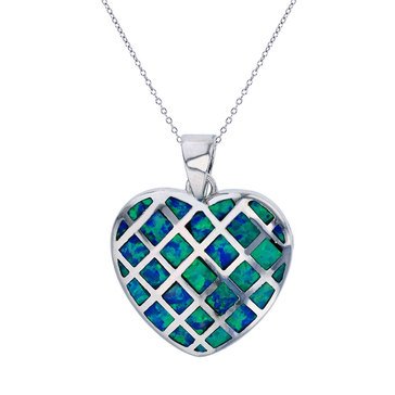 Bijoux Du Soleil Created Opal Heart Pendant, Sterling Silver