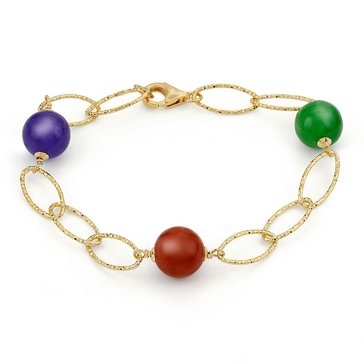 Gold Plated Jadeite Chain Bracelet, Sterling Silver