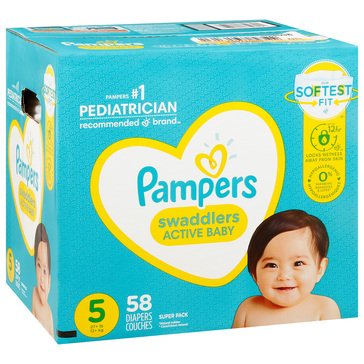 Pampers Swaddlers Active Baby Size 5 Diapers, 58-count