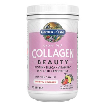 Garden of Life Grass Fed Collagen Beauty Strawberry Lemonade Powder,  20-Servings