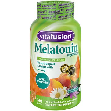 Vitafusion 3mg Melatonin Gummies Natural White Tea with Peach Sugar Free Gummies,  140-count