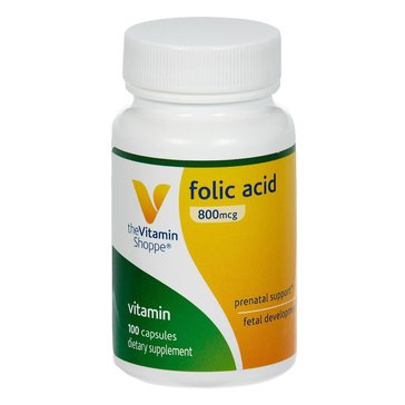 The Vitamin Shoppe Folic Acid for Prenatal Support 800mcg Capsules, 100-count