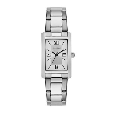 Caravelle Womens Rectangular Silver Stainless Steel Bracelet Watch 
