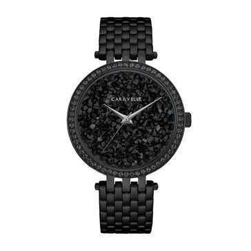 Caravelle Women's Black Rock Crystal Dial Black Stainless Steel Bracelet Watch