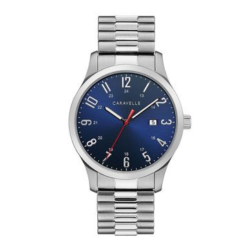 Caravelle Men's Stainless Steel with Dark Blue Dial Watch, 40mm