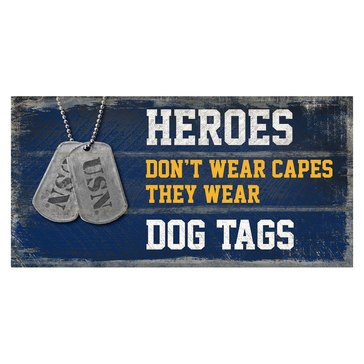 Highland Signs USN Heroes Wear Dog Tags Slatted Wooden Home Decor Sign
