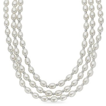 Imperial Triple Row Brilliance Freshwater Cultured Pearl Sterling Silver Necklace