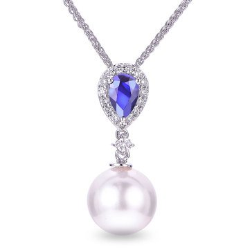 Imperial 14K Akoya Cultured Pearl and Blue Sapphire Pendant Necklace