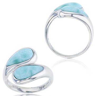 Bijoux Du Soleil  Larimar Bypass Ring, Sterling Silver