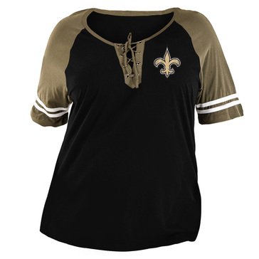 New Era Women's NFL Saints Brushed Baby Jersey Short Sleeve Raglan Scoop With Lacing 40114
