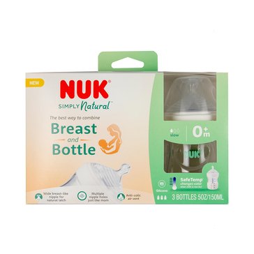 NUK Simply Natural 5oz Bottle with Safe Temp, 3ct