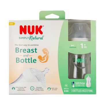 NUK Simply Natural 9oz Bottle with Safe Temp, 3ct
