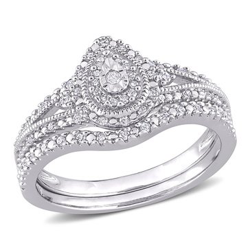 Sofia B. Sterling Silver 1/4 cttw Diamond Pear-Shape Bridal Set