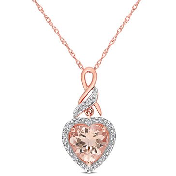 Sofia B. 14K Rose Gold 1 3/4 cttw Heart-Cut Morganite and Diamond Accent Pendant
