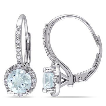 Sofia B. Sterling Silver 1 1/2 cttw Aquamarine and Diamond-Accent Halo Earrings
