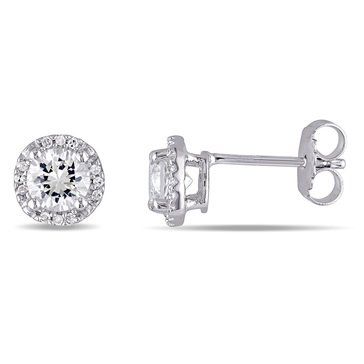 Sofia B. Sofia B. Sterling Silver 1 1/3 cttw Created White Sapphire and Diamond-Accent Halo Stud Earrings