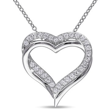 Sofia B. Sterling Silver 5/8 cttw Created White Sapphire Crossover Heart Pendant