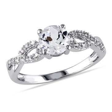 Sofia B. Created White Sapphire and 1/10 cttw Diamond Engagment Ring