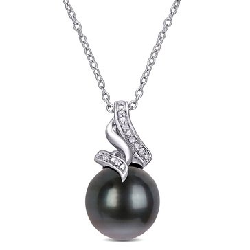 Sofia B. Sterling Silver Black Tahitian Pearl and Diamond-Accent Twist Pendant