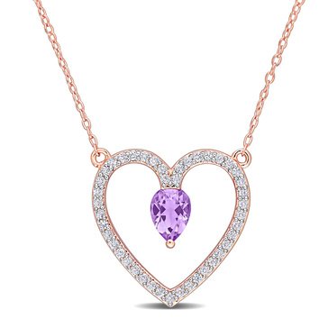 Sofia B. Rose Plated Sterling Silver 1 1/8 cttw Pear-Cut Amethyst and White Topaz Open Heart Pendant