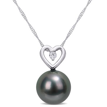 Sofia B. 10K White Gold Black Tahitian Cultured Pearl and Diamond Accent Heart Pendant