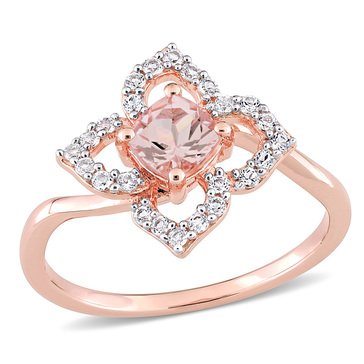Sofia B. Rose Plated Sterling Silver 4/5 cttw Cushion-Cut Morganite and White Topaz Floral Ring