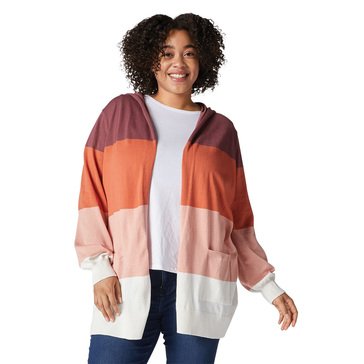 Yarn & Sea Women's Colorblock Stripe Open Hoodie Cardigan Sweater (Plus Size)