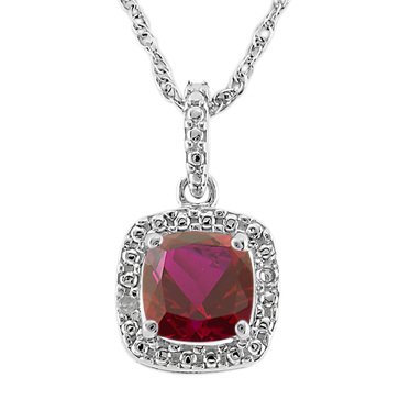Sterling Silver Created Ruby and Diamond Pendant                                