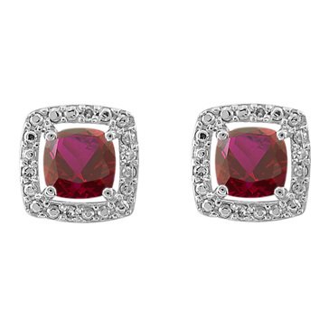 Sterling Silver Created Ruby and Diamond Earrings